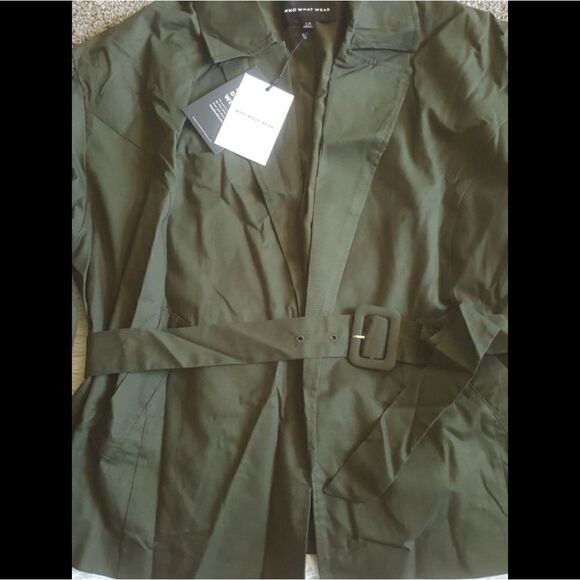 Who What Wear Belted Jacket Open Front Olive Green Dressy Women’s Size 1X NEW - Picture 4 of 11